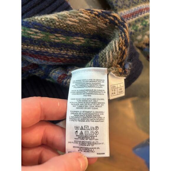 Brooks Brothers Sweater Mens Large Italian Yarn Fair Isle Shawl Merino Wool - Picture 6 of 7